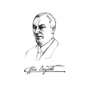 A efígie e a assinatura do fundador da Bugatti