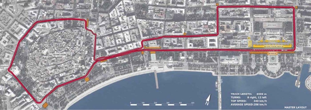 O circuito foi desenhado junto ao centro histórico de Baku